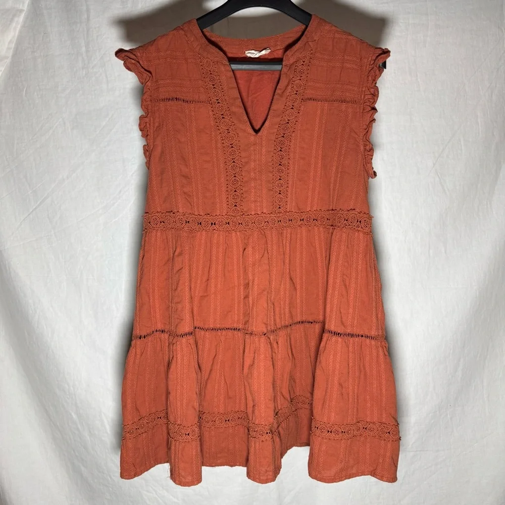 Altar'd State Womens Rust Orange Crochet Lace Tiered Boho Mini Dress Size M